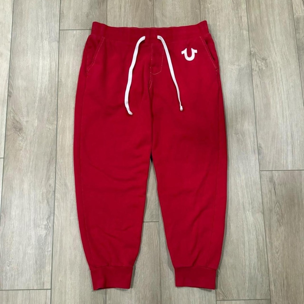 True Religion Mens Red Joggers Horseshoe Logo Sweatpants Size L